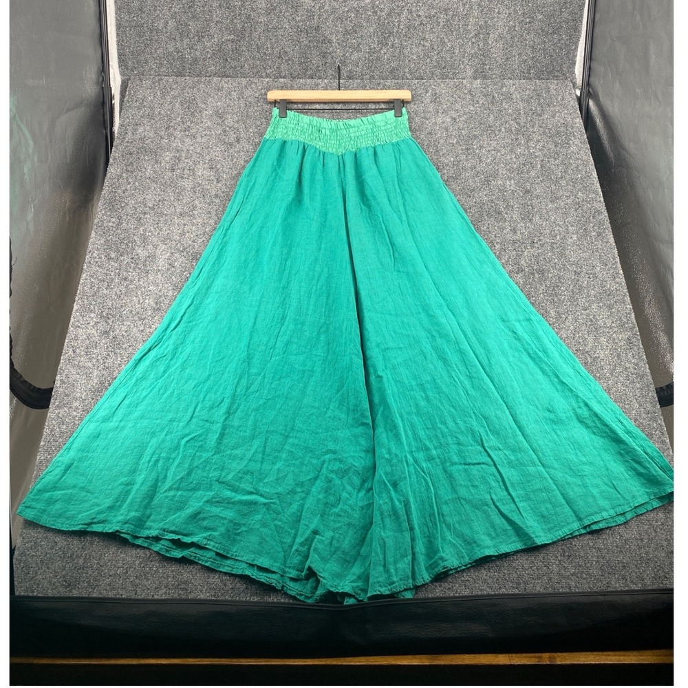 Made in Italy Wide Leg Palazzo Pants Womens Emerald Green Smocked Waist Boho L